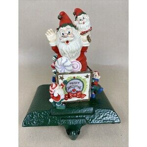 Vintage Giny Inc Cast Iron Santa In A Box Adjustable Christmas Stocking Holder